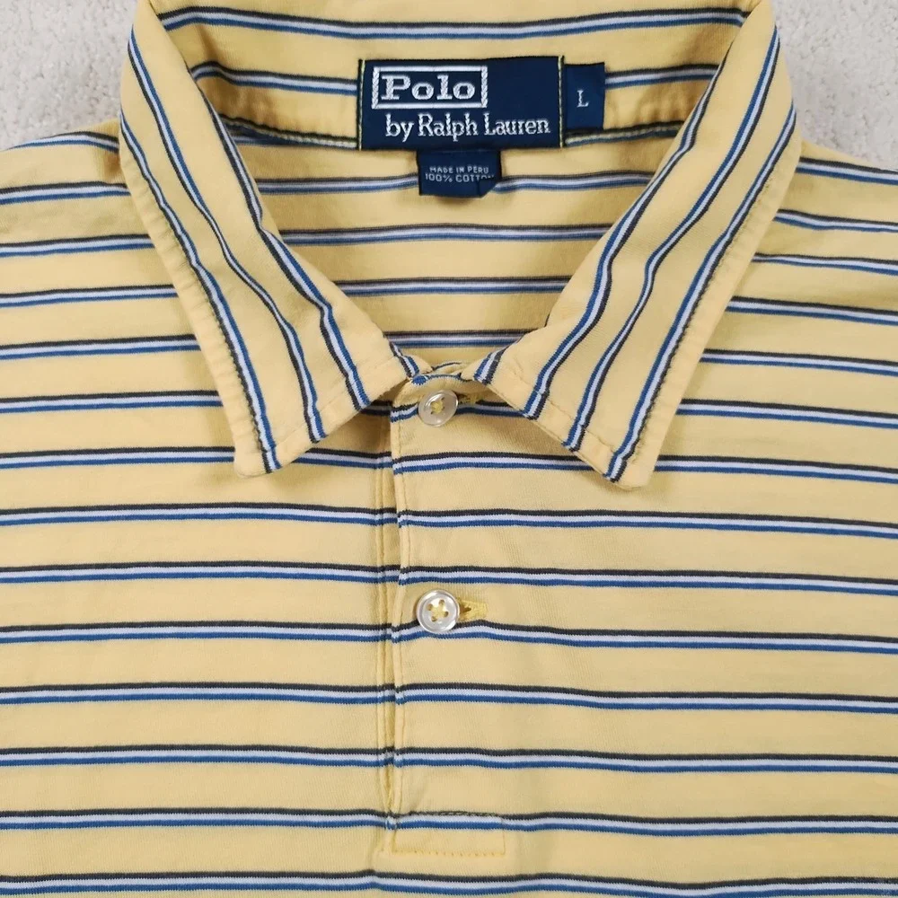 Vintage Polo Ralph Lauren Shirt Men's Large Yellow Striped S/S Casual Pony 90's
